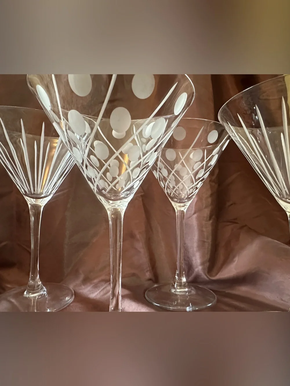 Mikasa Etched Polka Dot Crystal Martini Glasses - Clear - Picture 1 of 4